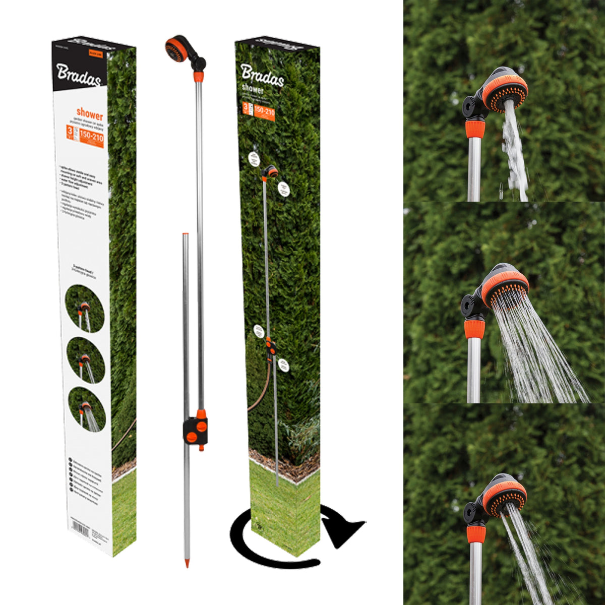 Garden Shower on Stake Black Outdoor Hosepipe Shower Head Spray Attachment