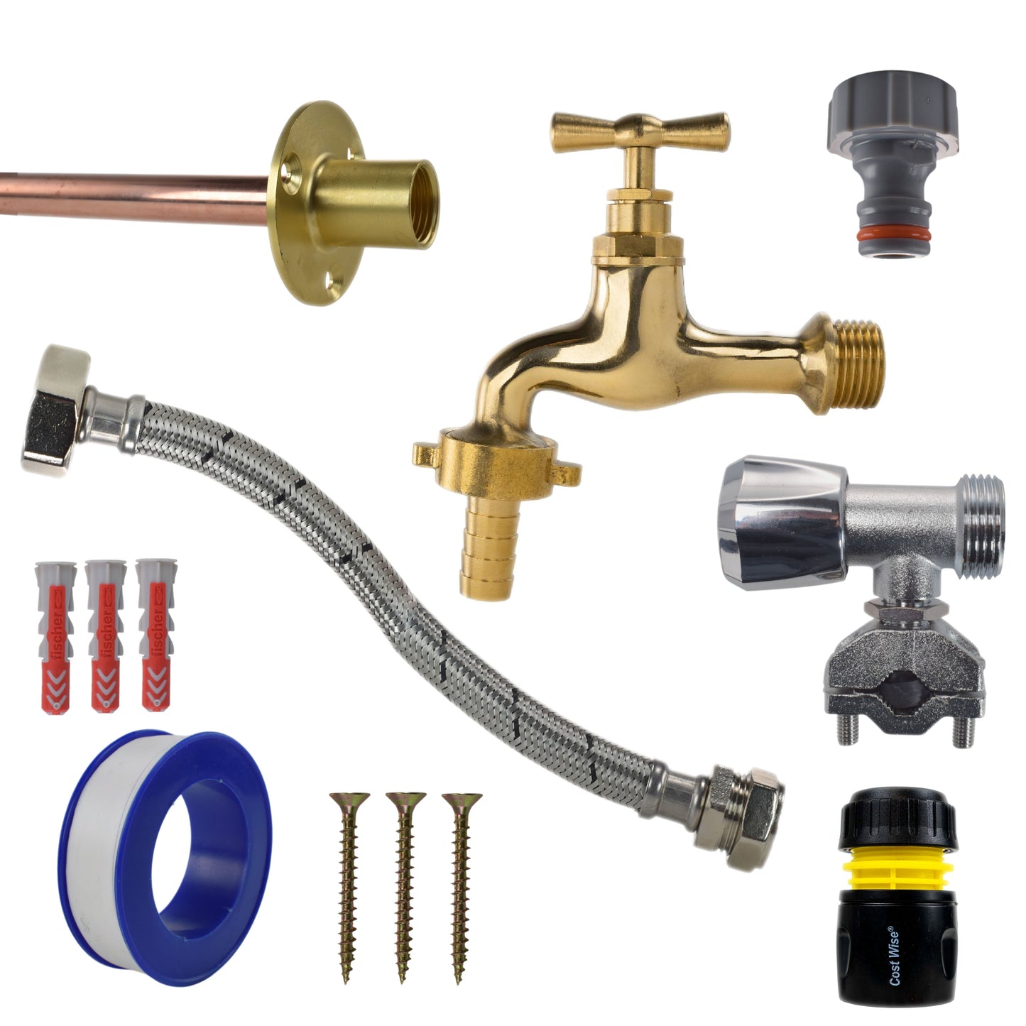 AP Supplies Polished Brass 13mm Barb Tap FULL Connection Kit