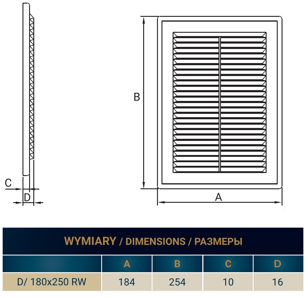 Louvre Vent D/180X250RW Classic 180mm X 250mm with Fly Screen Water Flow Control