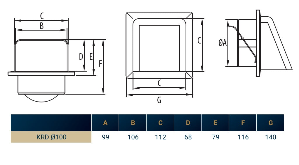 External White Louvre Vent KRD/100 fi100mm for Home and Garden Use