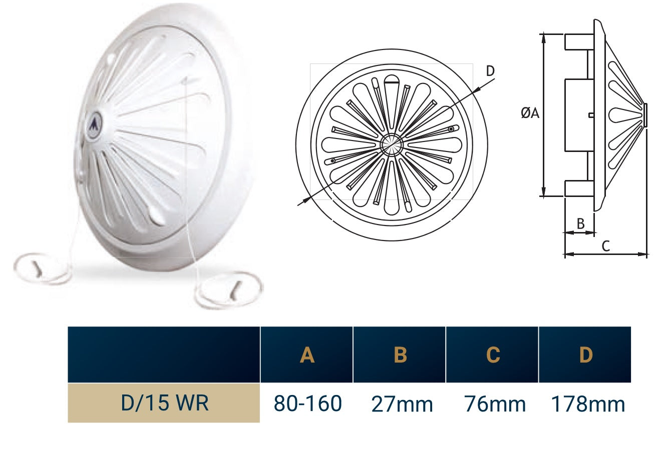 Adjustable Louvre Vent Round 80mm-160mm White for Home and Garden Use