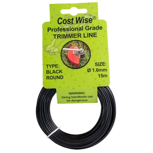 Strimmer Line Black Round 1.6mm x 15m DIY Workshop Accessory Home and Garden Use