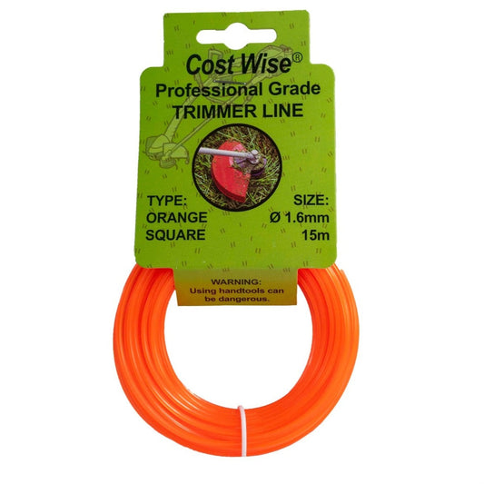 Strimmer Line Orange Square 1.6mm x 15m DIY Tool Accessory Home and Garden Use