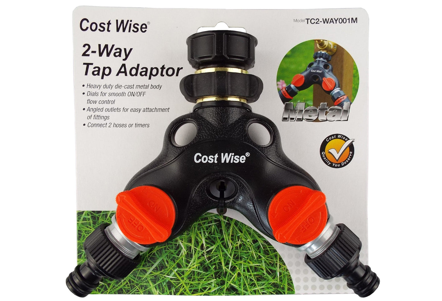Double Tap Connector with Valves Metal Hose Pipe Fitting Drip Irrigation Fitting