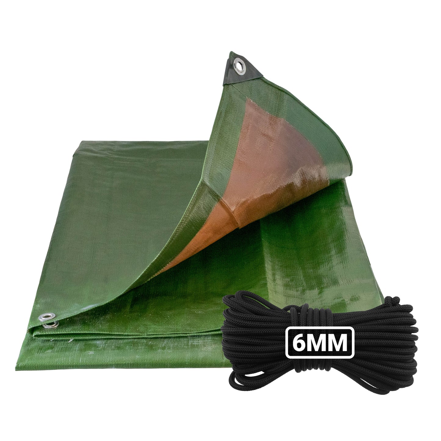 AP Supplies Green/Brown L-Grade Tarpaulin with 10 Metres of 6mm Bungee Rope - 1m x 1m