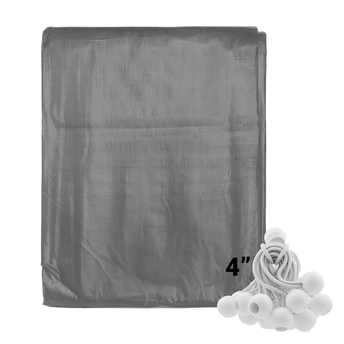AP Supplies Grey L-Grade Tarpaulin with 20 x 4" Bungee Balls (White) - 1m x 1m