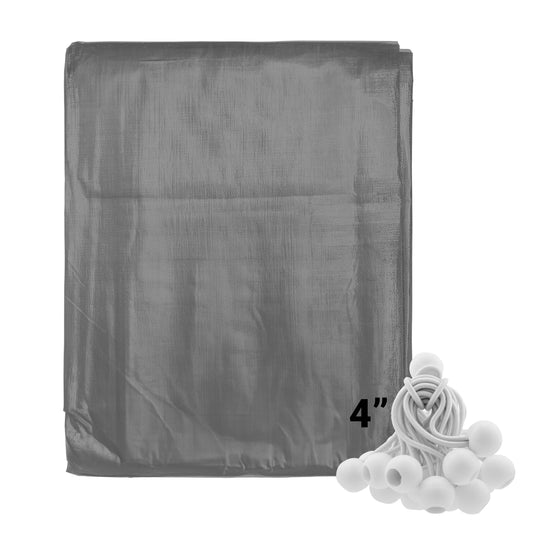 AP Supplies Grey L-Grade Tarpaulin with 20 x 4" Bungee Balls (White) - 1m x 1m