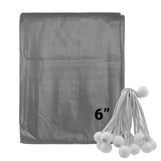 AP Supplies Grey L-Grade Tarpaulin with 20 x 6" Bungee Balls (White) - 1m x 1m