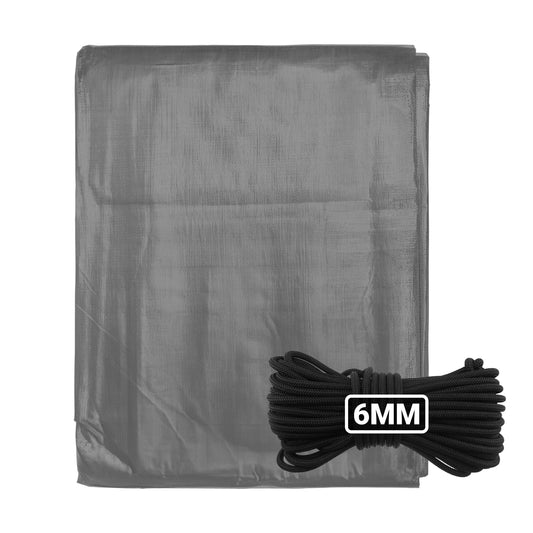 AP Supplies Grey L-Grade Tarpaulin with 10 Metres of 6mm Bungee Rope - 1m x 1m