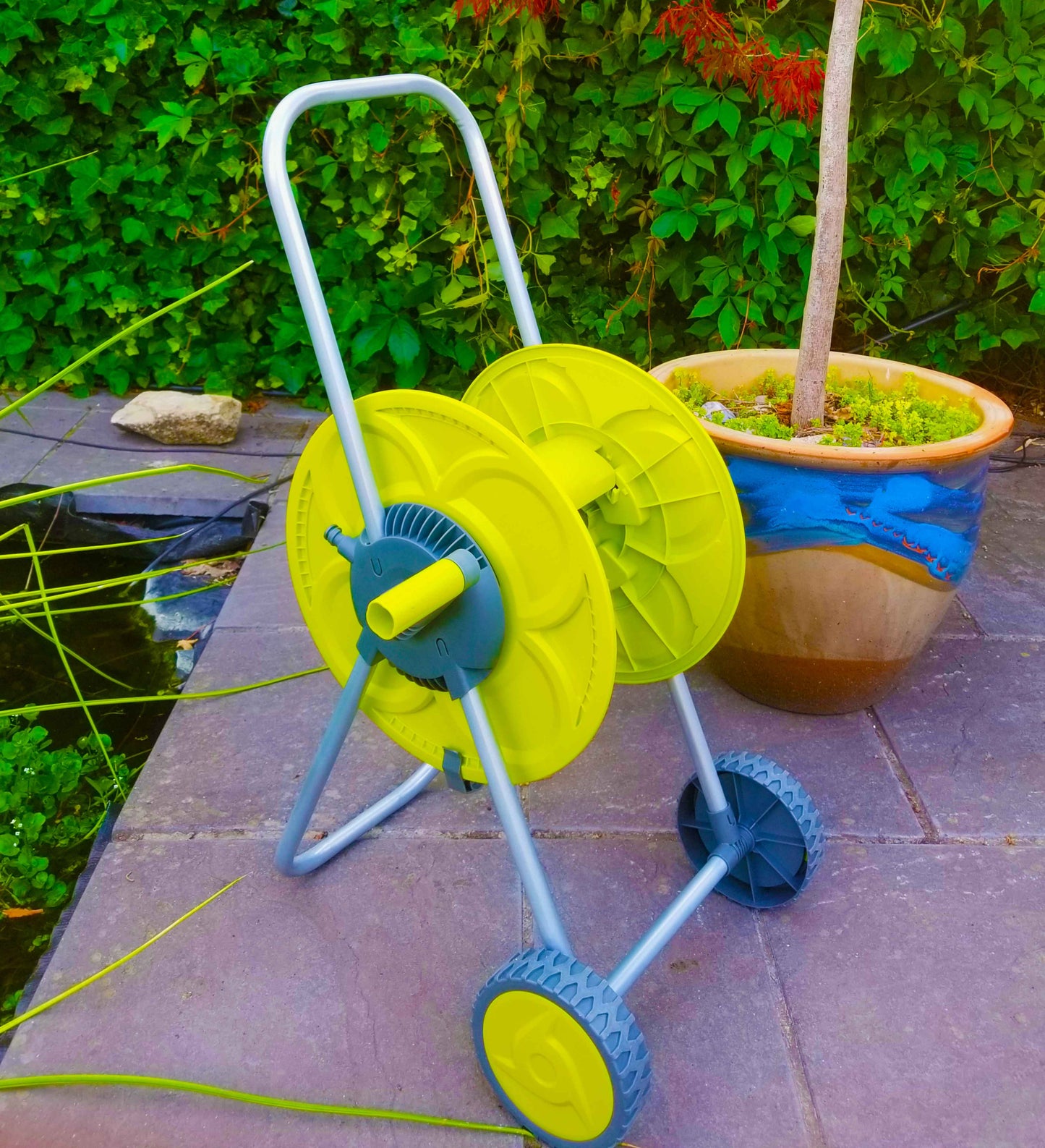 Hose Reel Eco Portable Cart Lime 50m Outdoor Watering Kit Outdoor Hose Accessory