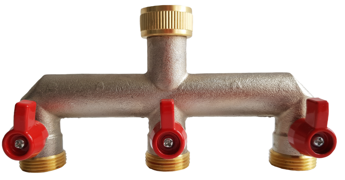 Three Way Tap Splitter Brass 3/4in BSP Hose Pipe Fitting Drip Irrigation Fitting