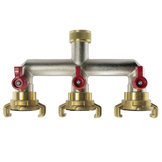 AP Supplies Three Way Tap Splitter Brass 3/4" BSP with Geka Type Outlets