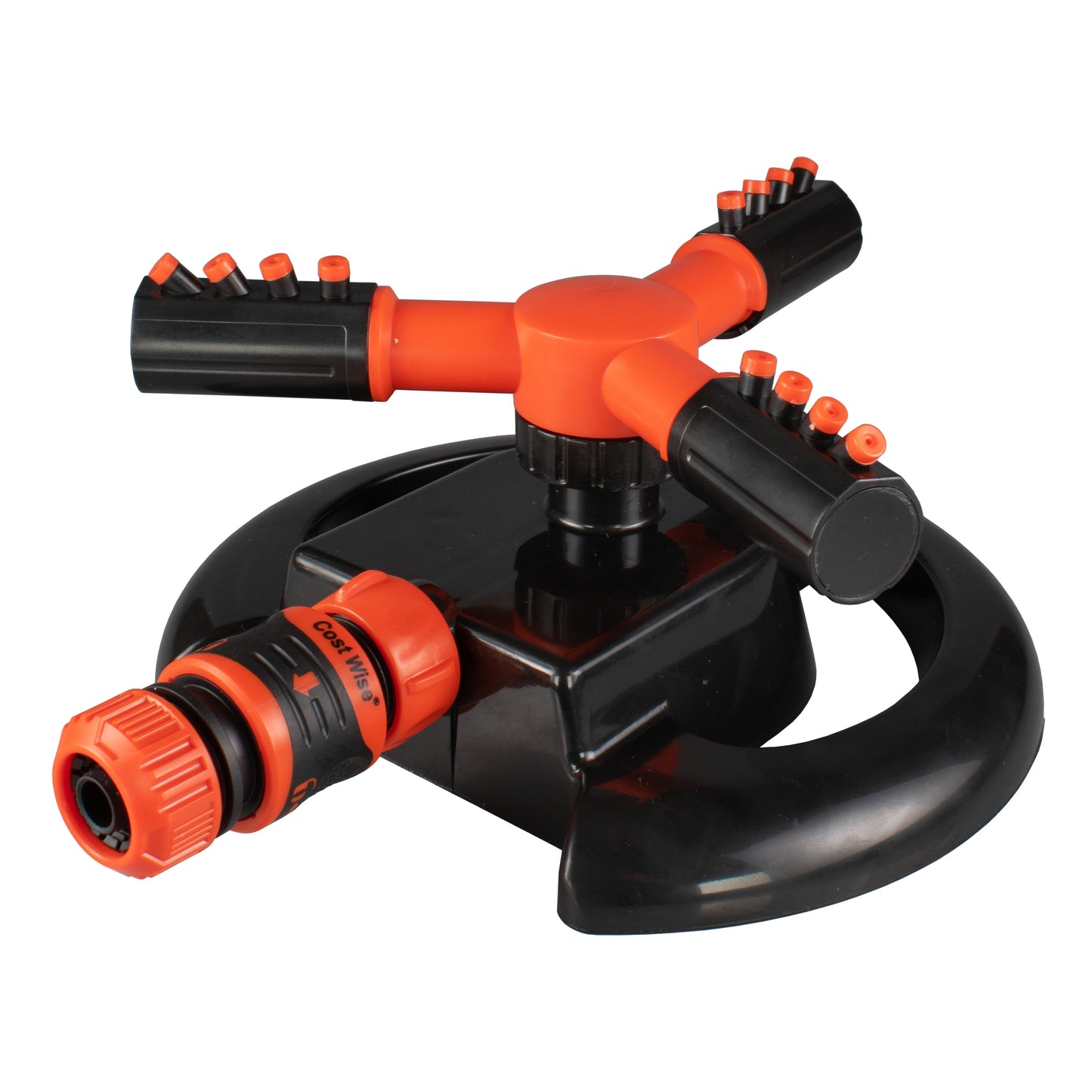 Cost Wise 3-Arm Adjustable Rotating Lawn Sprinkler Black Orange Water Connector