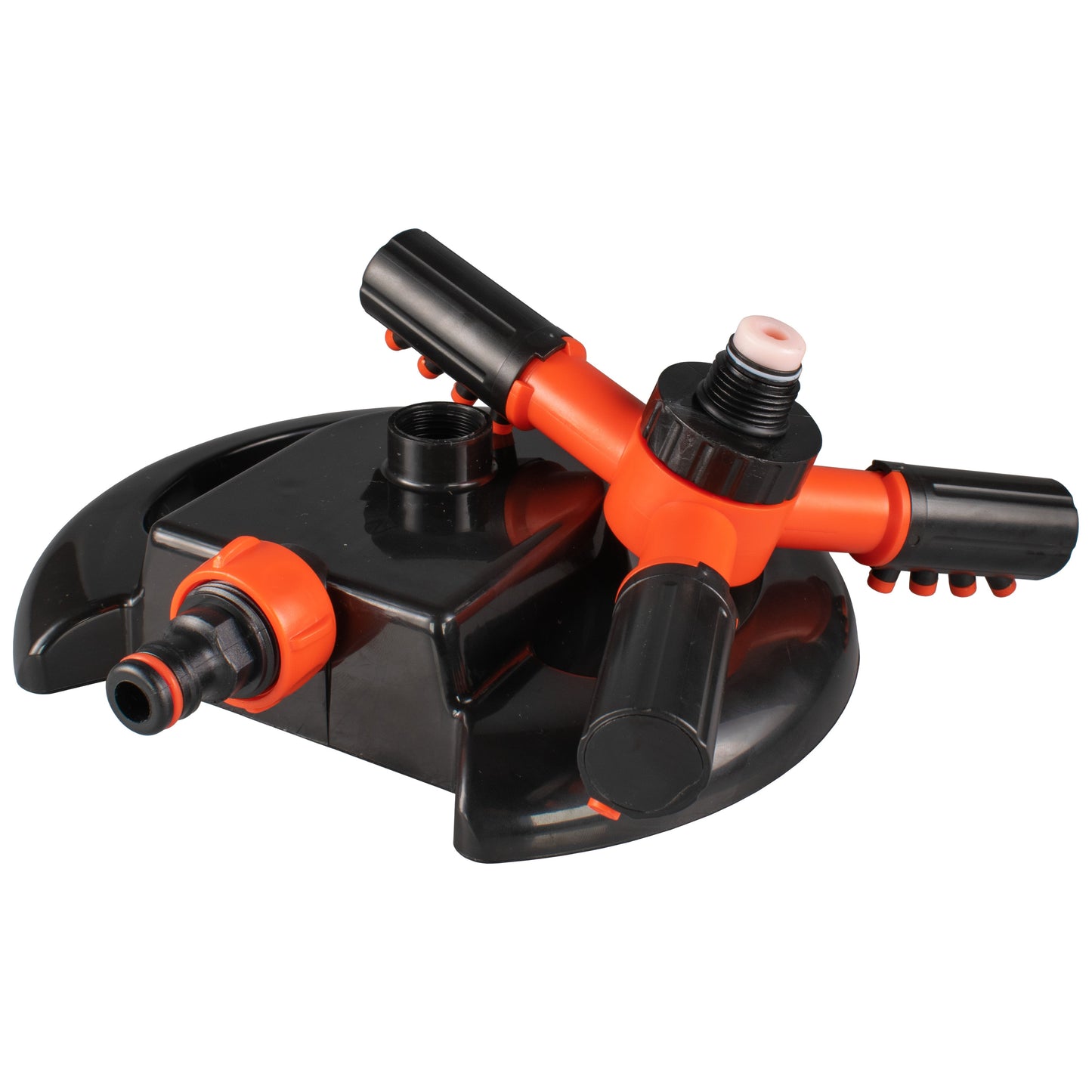 Cost Wise 3-Arm Adjustable Rotating Lawn Sprinkler Black Orange Water Connector