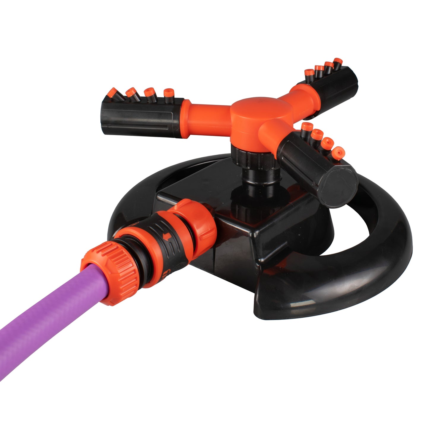Cost Wise 3-Arm Adjustable Rotating Lawn Sprinkler Black Orange Water Connector