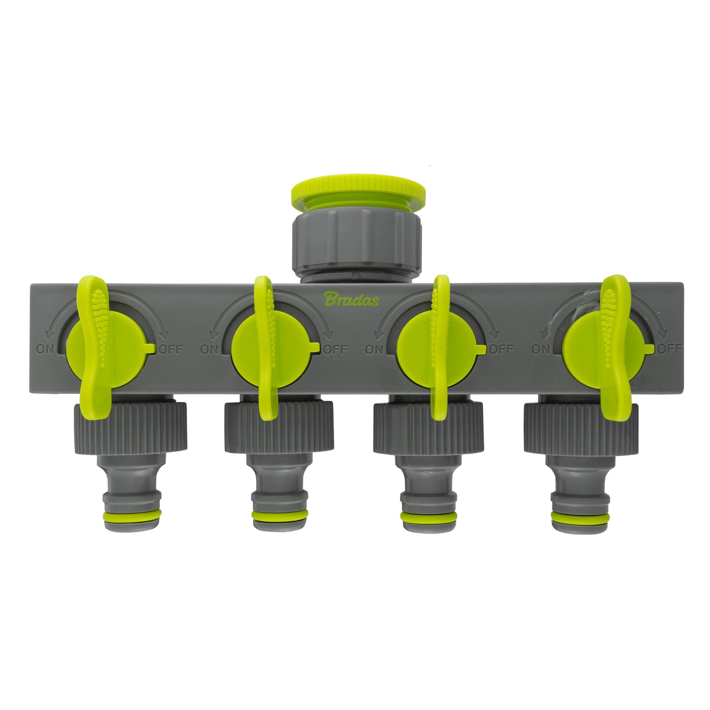 4-Way Splitter with Valves Lime Garden Irrigation Kit Outdoor Hose Accessory