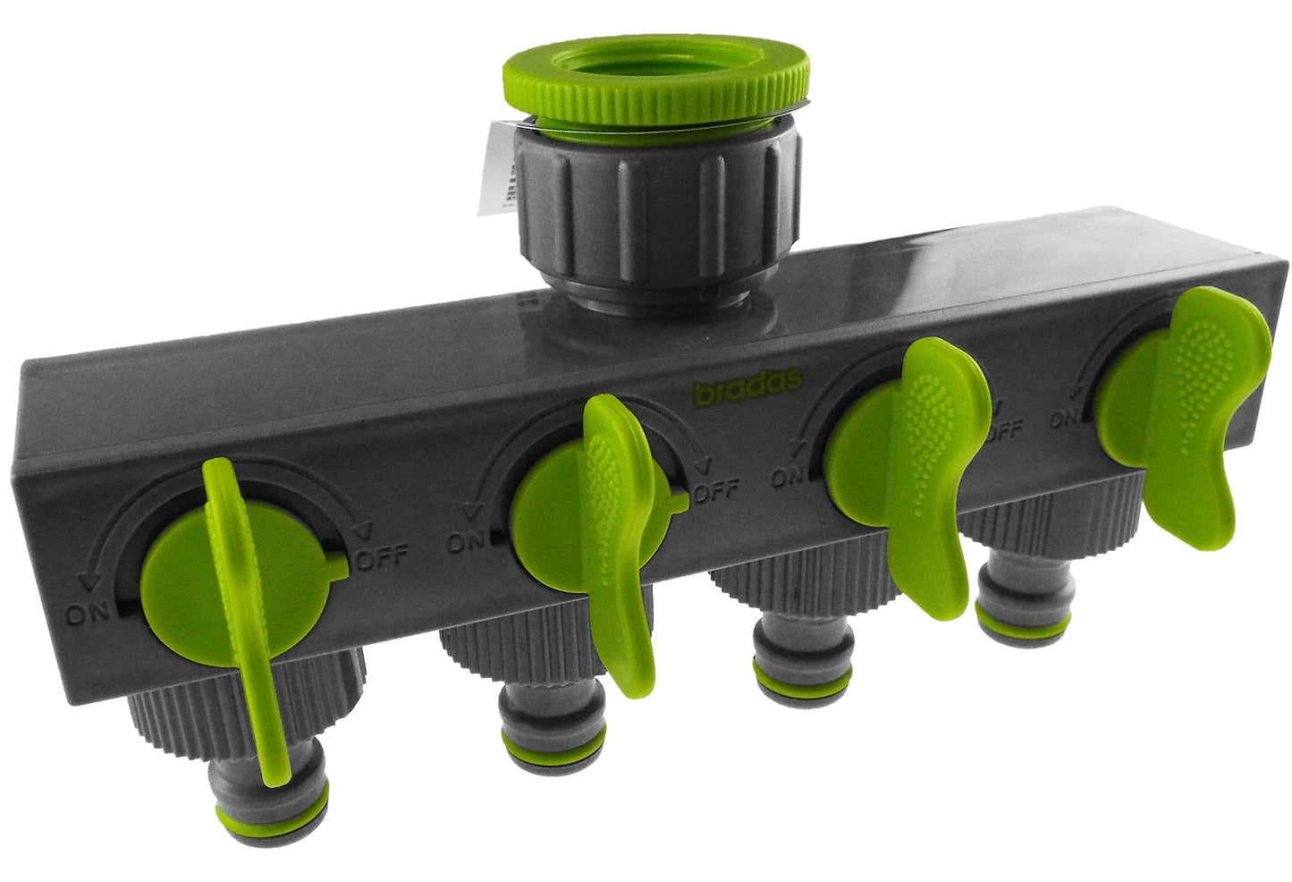 4-Way Splitter with Valves Lime Garden Irrigation Kit Outdoor Hose Accessory