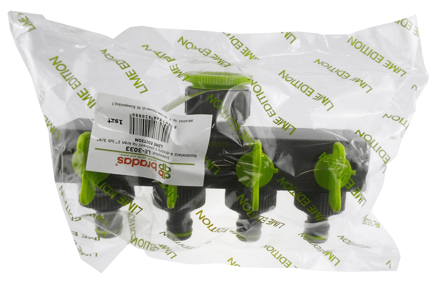 4-Way Splitter with Valves Lime Garden Irrigation Kit Outdoor Hose Accessory