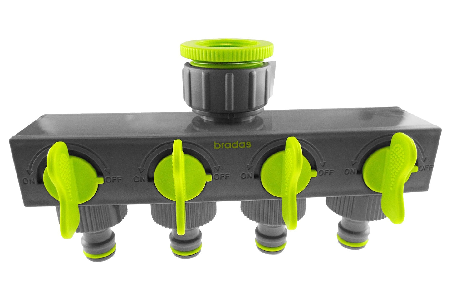 4-Way Splitter with Valves Lime Garden Irrigation Kit Outdoor Hose Accessory