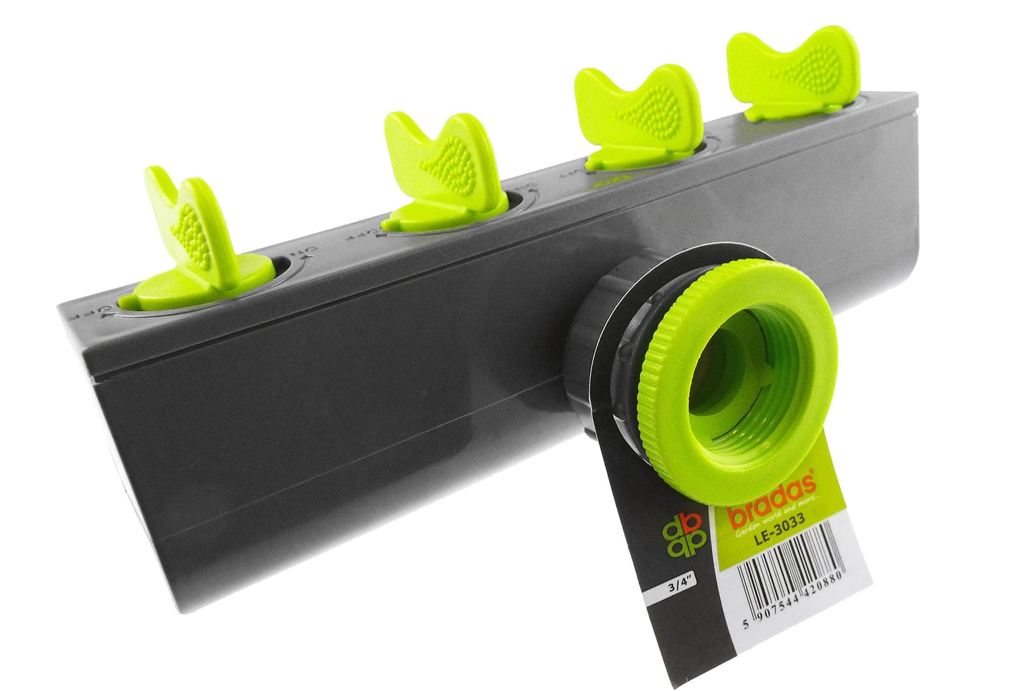 4-Way Splitter with Valves Lime Garden Irrigation Kit Outdoor Hose Accessory
