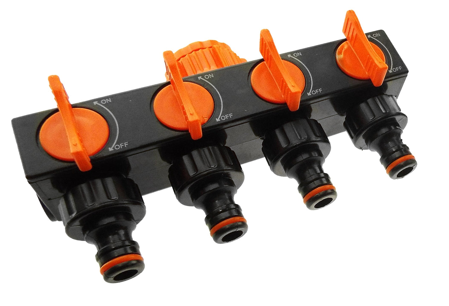 AP Supplies 4-Way Splitter with Valves Black/Orange