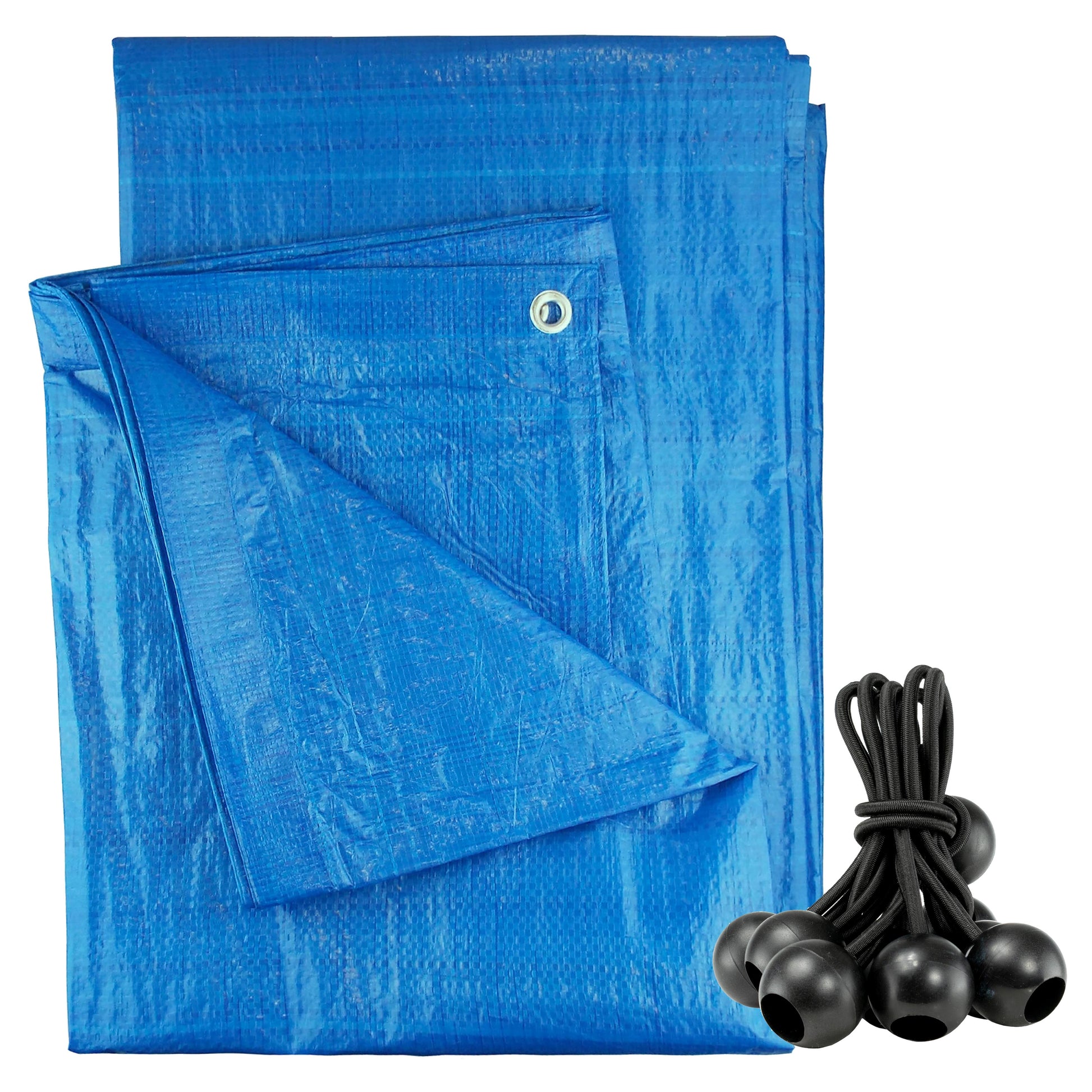 AP Supplies Blue S-Grade Tarpaulin with 10 x 6" Bungee Balls (Black) - 1m x 1m