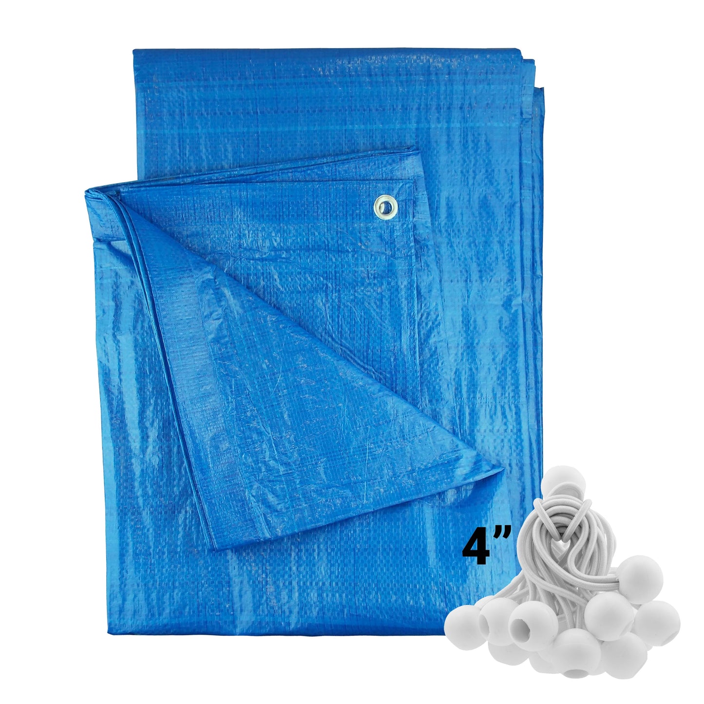 AP Supplies Blue S-Grade Tarpaulin with 20 x 4" Bungee Balls (White) - 1m x 1m