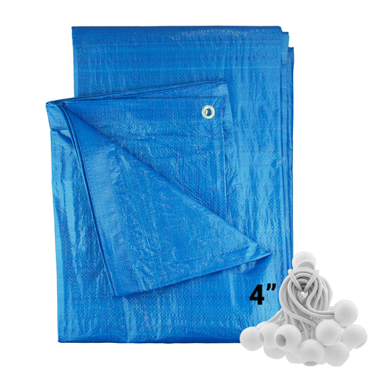 AP Supplies Blue S-Grade Tarpaulin with 20 x 4" Bungee Balls (White) - 1m x 1m