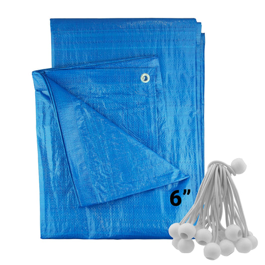AP Supplies Blue S-Grade Tarpaulin with 20 x 6" Bungee Balls (White) - 1m x 1m