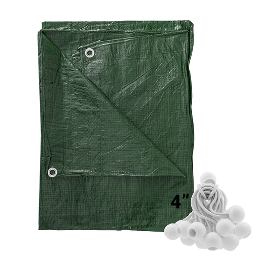 AP Supplies Green S-Grade Tarpaulin with 20 x 4" Bungee Balls (White) - 1m x 1m