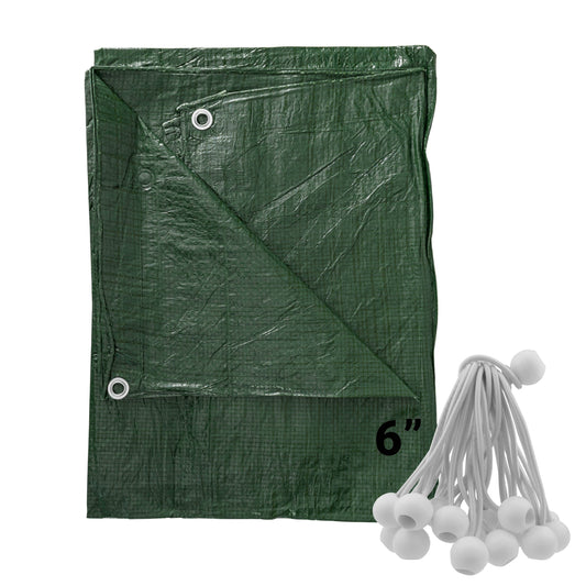 AP Supplies Green S-Grade Tarpaulin with 20 x 6" Bungee Balls (White) - 1m x 1m