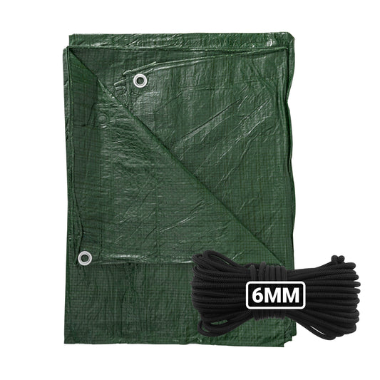 AP Supplies Green S-Grade Tarpaulin with 10 Metres of 6mm Bungee Rope - 1m x 1m