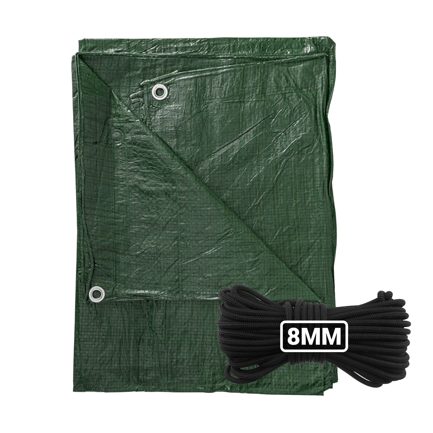 AP Supplies Green S-Grade Tarpaulin with 10 Metres of 8mm Bungee Rope - 1m x 1m