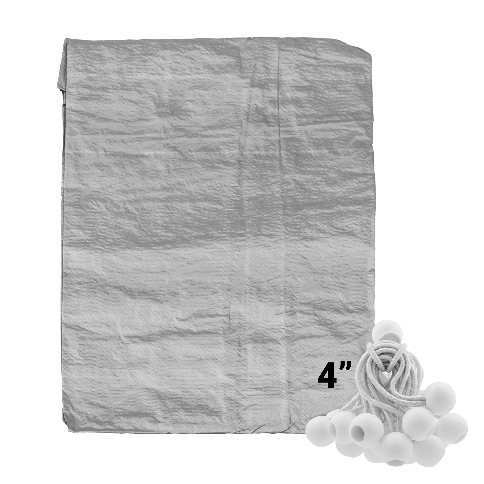 AP Supplies Grey S-Grade Tarpaulin with 20 x 4" Bungee Balls (White) - 1m x 1m
