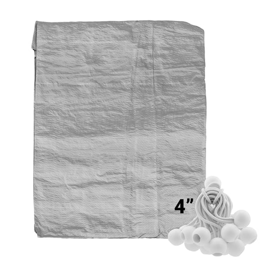 AP Supplies Grey S-Grade Tarpaulin with 20 x 4" Bungee Balls (White) - 1m x 1m