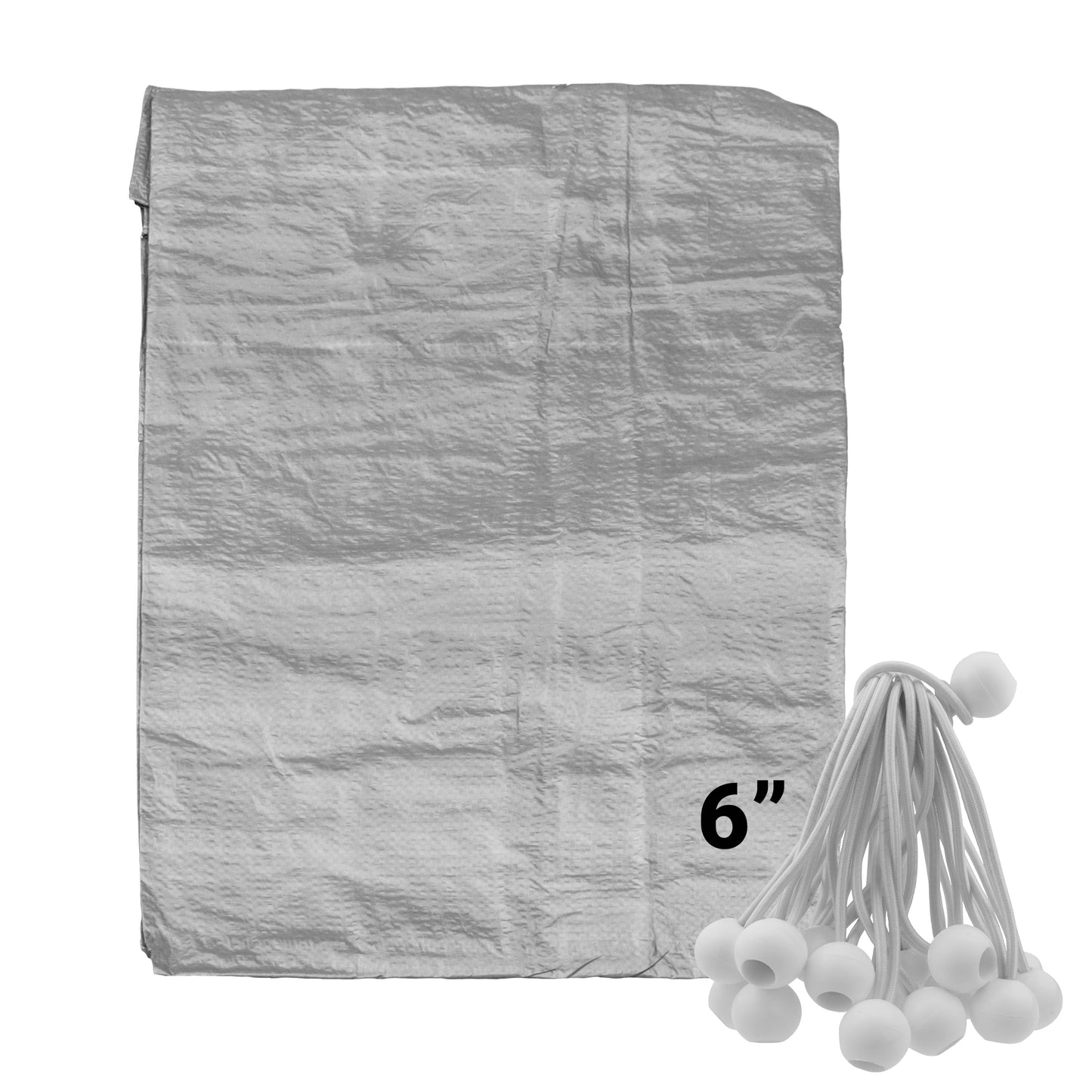 AP Supplies Grey S-Grade Tarpaulin with 20 x 6" Bungee Balls (White) - 1m x 1m