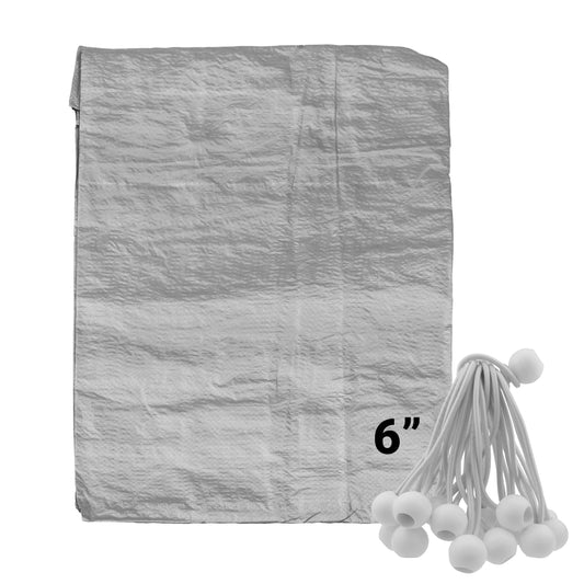 AP Supplies Grey S-Grade Tarpaulin with 20 x 6" Bungee Balls (White) - 1m x 1m