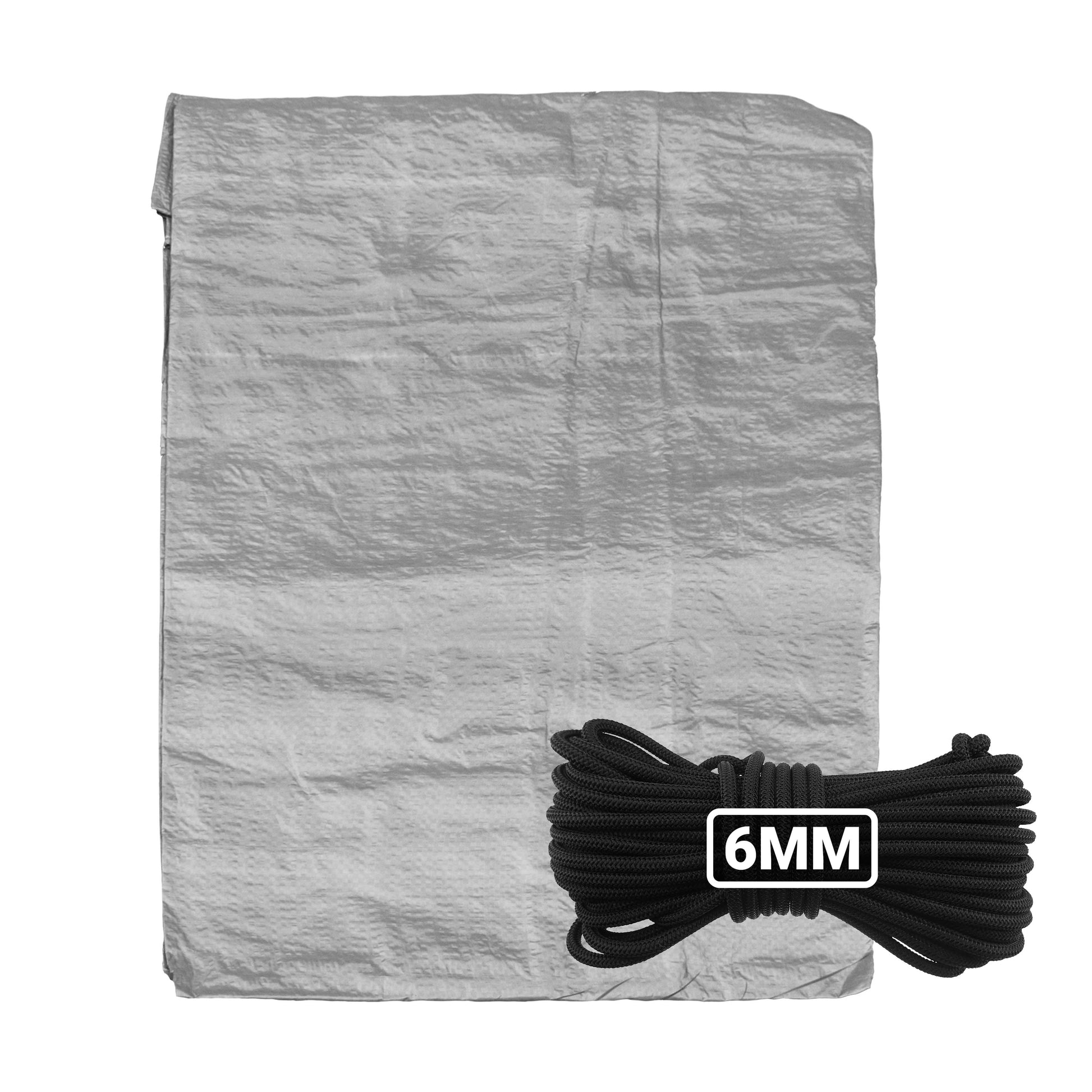 AP Supplies Grey S-Grade Tarpaulin with 10 Metres of 6mm Bungee Rope - 1m x 1m