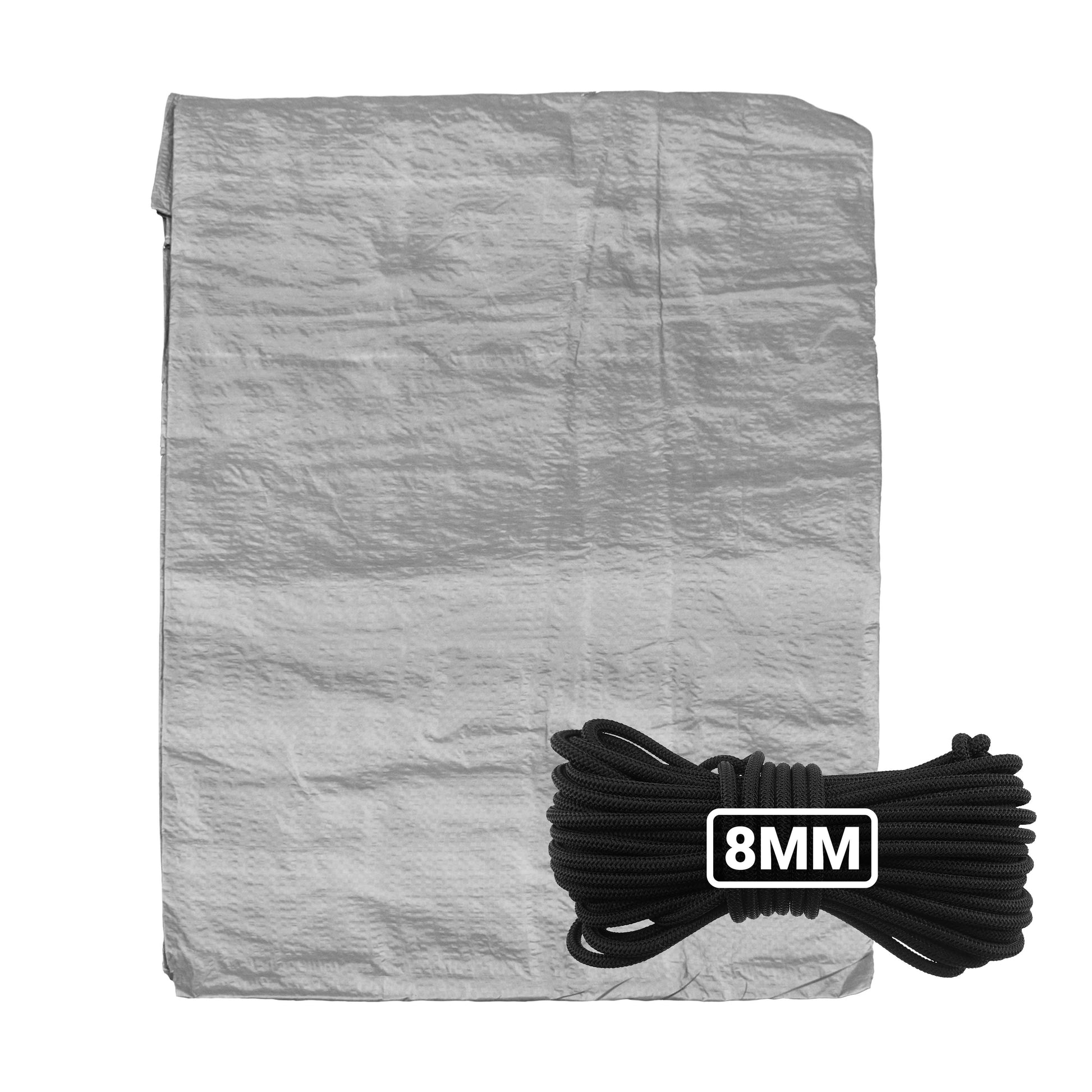 AP Supplies Grey S-Grade Tarpaulin with 10 Metres of 8mm Bungee Rope - 1m x 1m