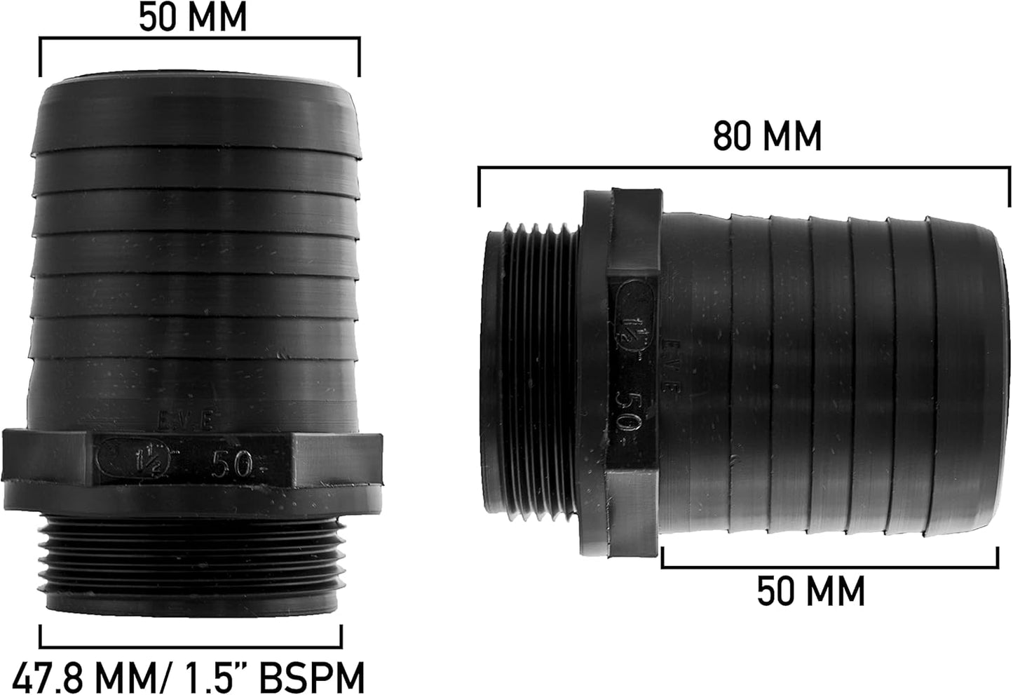 Pond Straight Connector 1.5in BSPM - 50mm Outdoor Watering Kit Hose Pipe Fitting