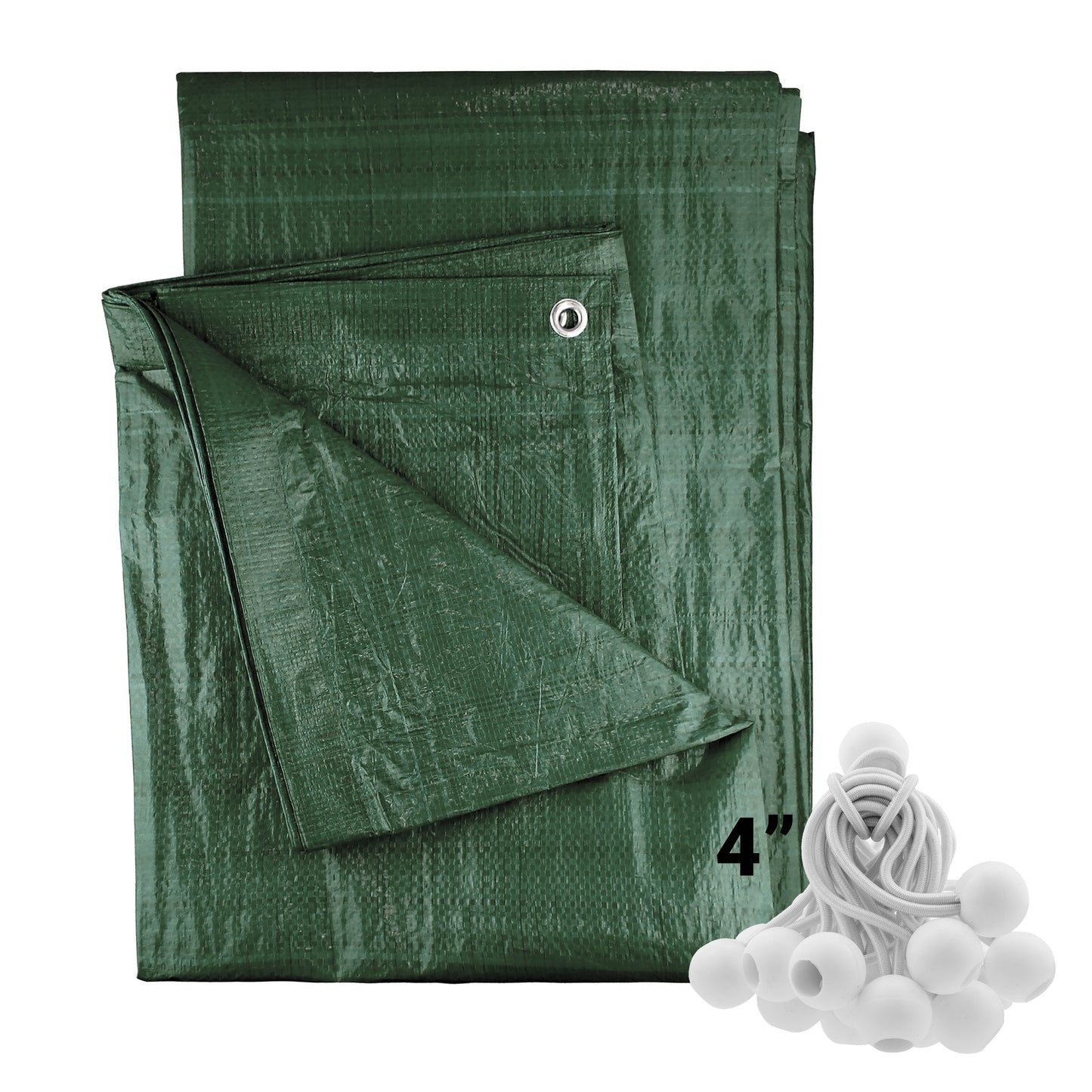 AP Supplies Green M-Grade Tarpaulin with 20 x 4" Bungee Balls (White) - 1m x 1m
