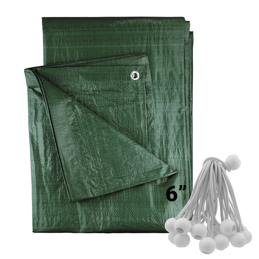 AP Supplies Green M-Grade Tarpaulin with 20 x 6" Bungee Balls (White) - 1m x 1m