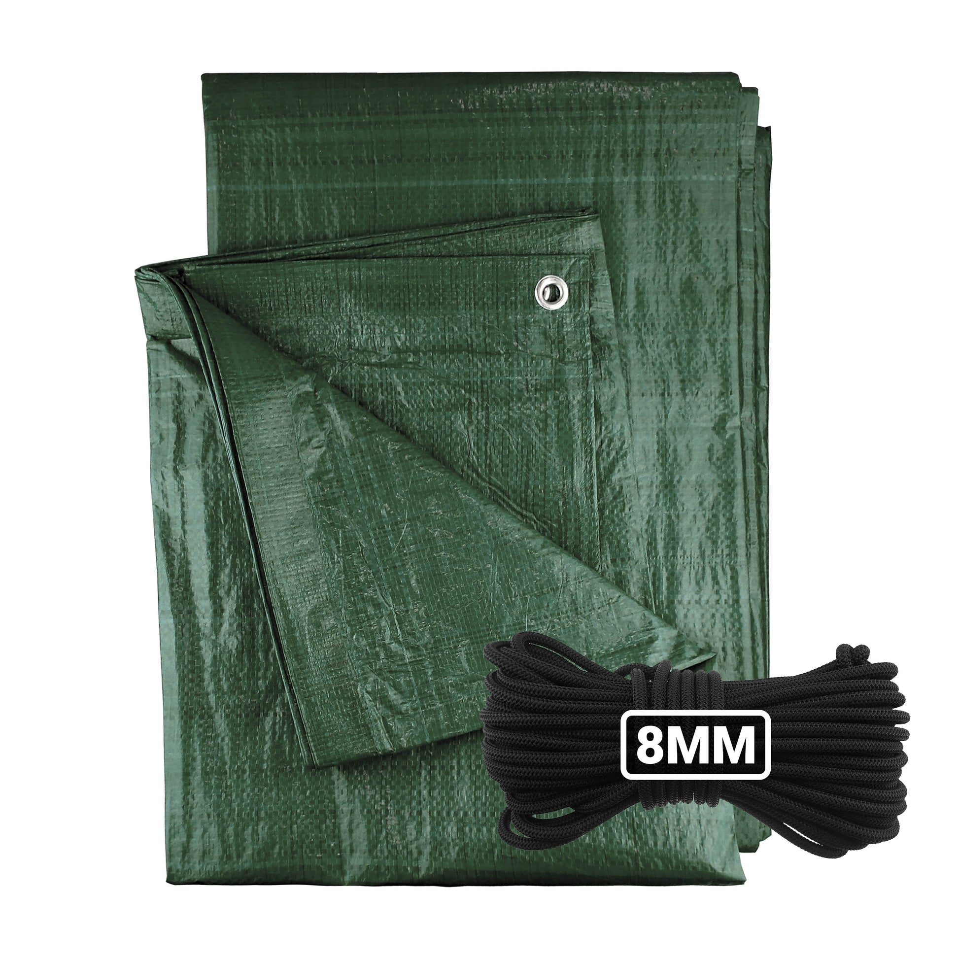 AP Supplies Green M-Grade Tarpaulin with 10 Metres of 8mm Bungee Rope - 1m x 1m