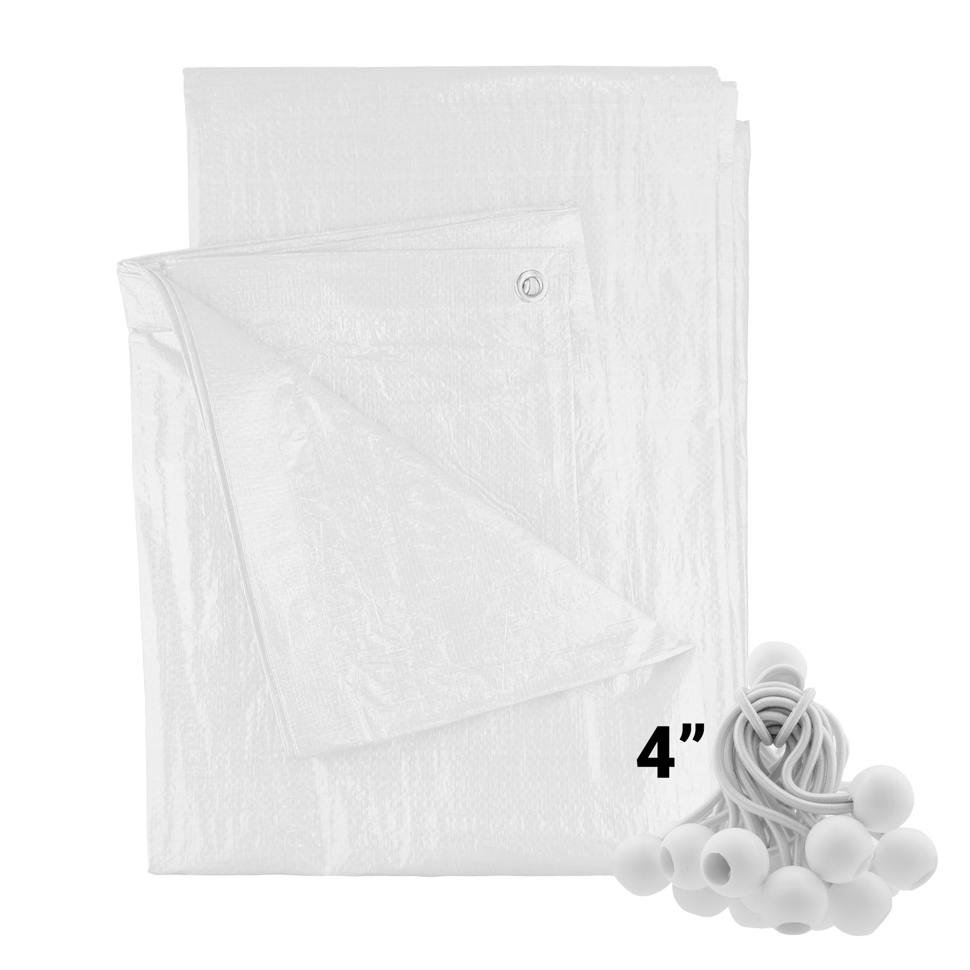 AP Supplies White M-Grade Tarpaulin with 20 x 4" Bungee Balls (White) - 1.5m x 2m