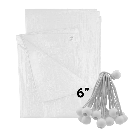 AP Supplies White M-Grade Tarpaulin with 20 x 6" Bungee Balls (White) - 1.5m x 2m