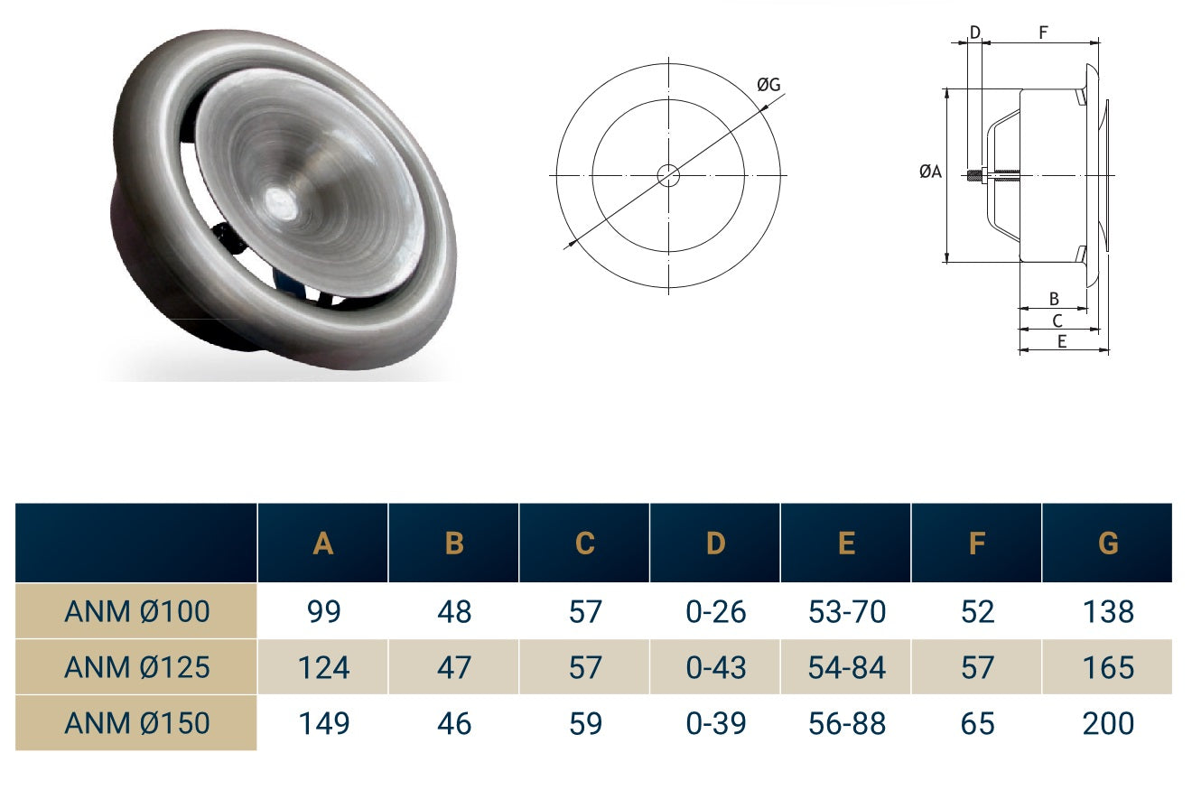 White Metal Extract Ceiling Valve 125mm - Anemostat SV for Home and Garden Use