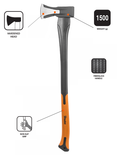 Fiberglass Splitting Axe 1500g DIY Tool Accessory Home and Garden Use