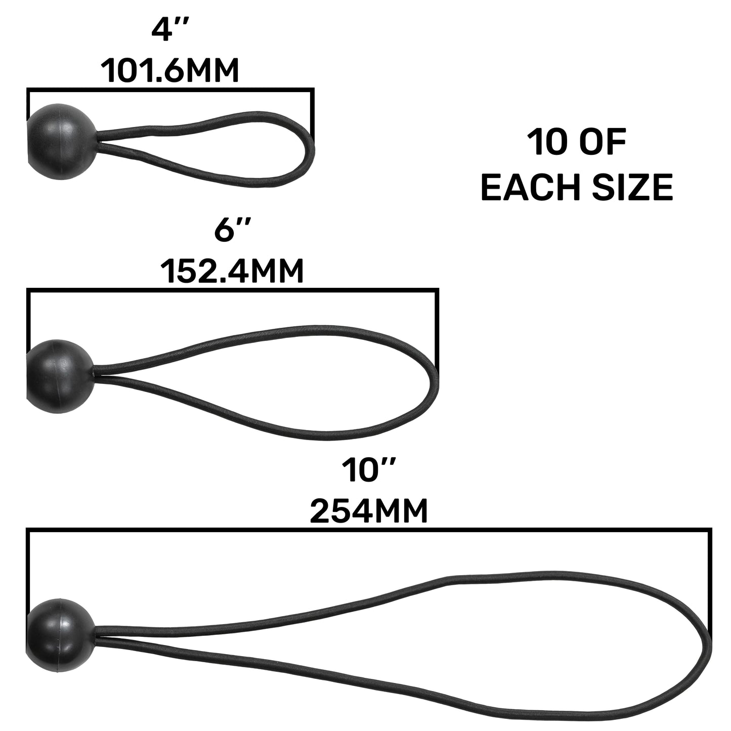 Bungee Ball Mix Black 4in 6in 10in Pack of 30 Outdoor Cover Waterproof Sheet