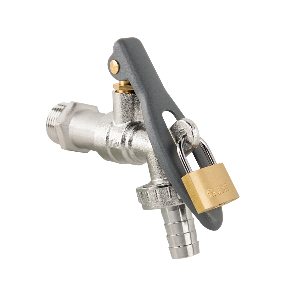 AP Supplies Lever Tap Brass Nickle Plated 1/2" BSPM Inlet with Hose Barb and lock