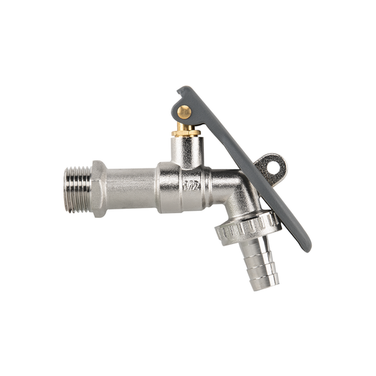 AP Supplies Lever Tap Brass Nickle Plated 1/2" BSPM Inlet with Hose Barb and lock